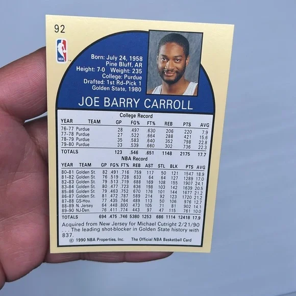 Joe Barry Carrol Denver Nuggets 1990 NBA HOOPS #92 Trading Card - Picture 4 of 9